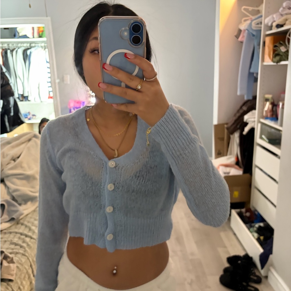 Women's Blue Cardigan Sweater